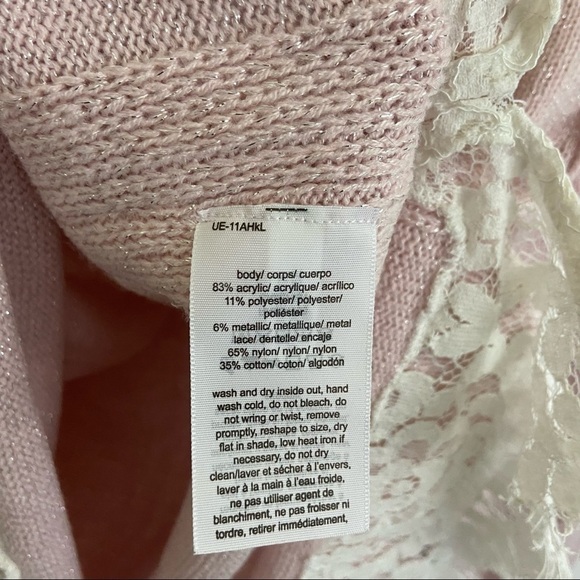 Tommy Hilfiger Lt Pink Metallic Lace Trim Sweater Sz L - Picture 10 of 12
